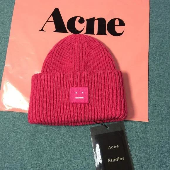 Acne Studios Pansy Beanie Pink Acne Studios Pink Ribbed Beanie Acne Studios main image 4